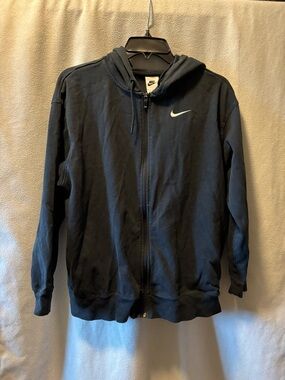 Nike Black Hoodie with White Swoosh Zip-Up